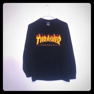 Thrasher long sleeve tee shirt black flames small